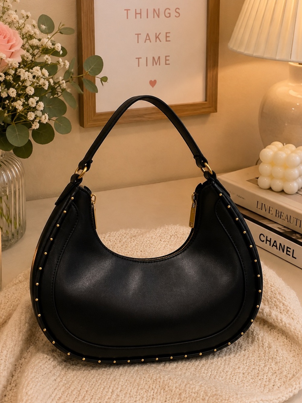 Ted Baker Kaelyin Mini Studded Baguette Bag in black, - Picture 3 of 6